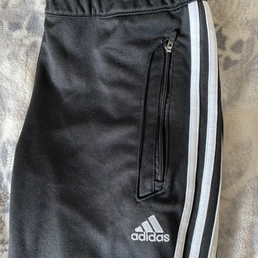 black adidas pants w white detailing